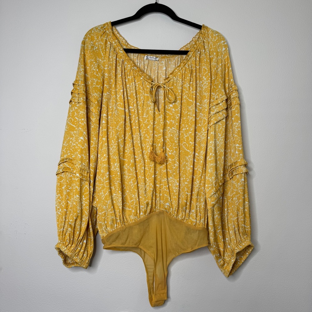 Free People Mustard Floral Bodysuit Size Large